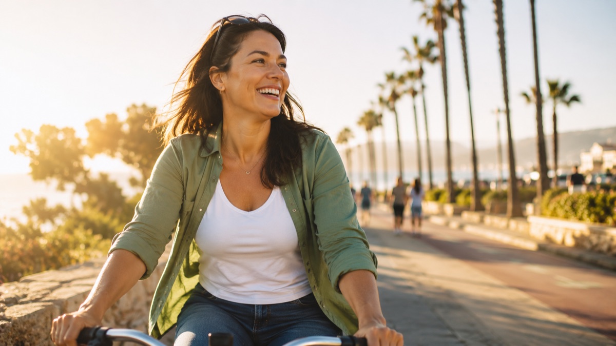 Un paseo en bicicleta junto al mar en la hora dorada